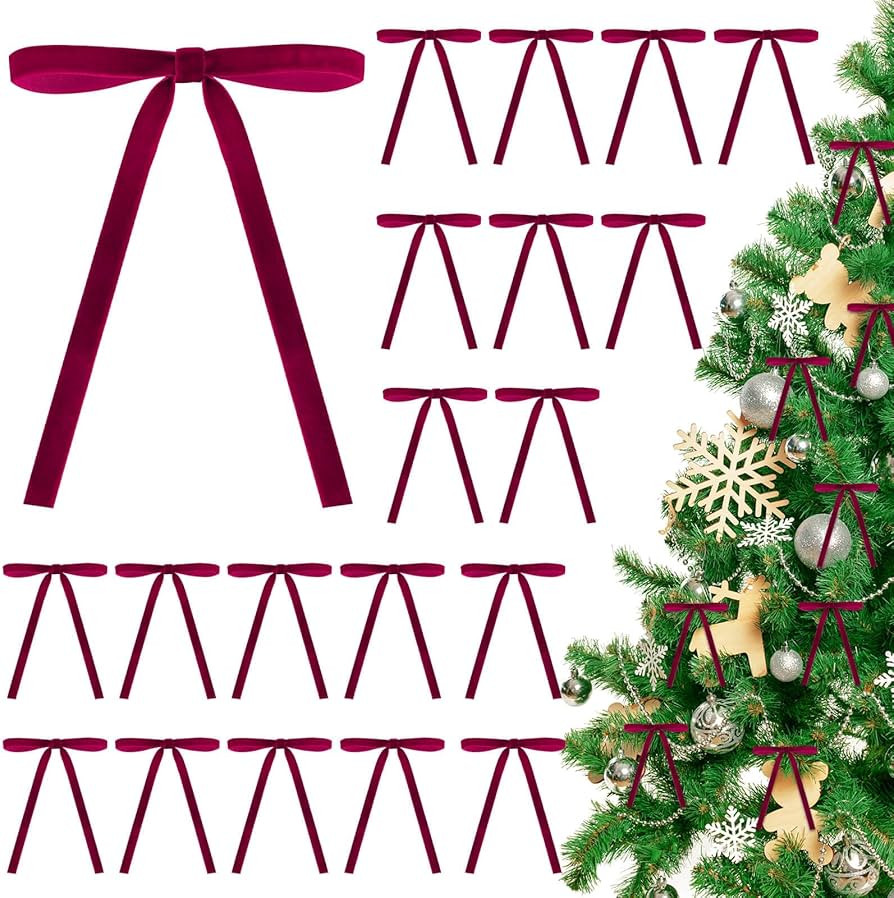 40 Pieces Velvet Bows for Christmas Tree, Velvet Clip on Bow Ornaments for Christmas Decorations(... | Amazon (US)