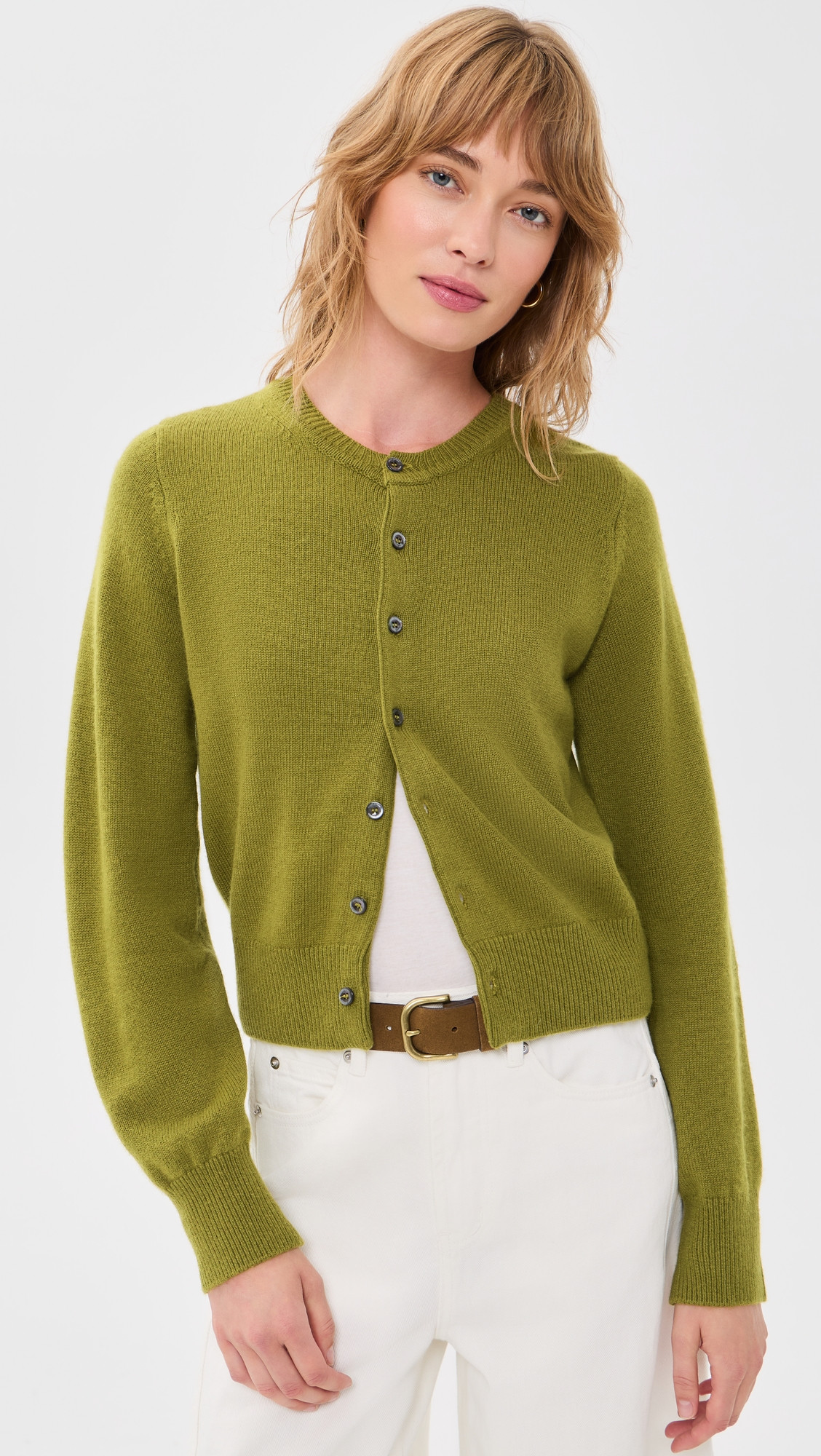 DUNST Crew Neck Knit Cardigan Olive Green L | Shopbop