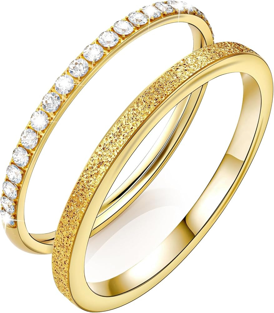 2-Pack Gold Plated Stacking Rings for Oura Ring 4/Gen 3, Non Tarnish,Matte Finish Sandblast Ring ... | Amazon (US)