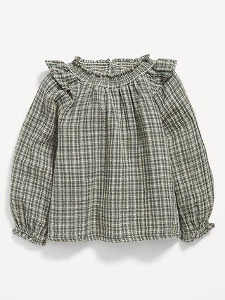 Long-Sleeve Ruffle-Trim Plaid Swing Top for Toddler Girls | Old Navy (US)