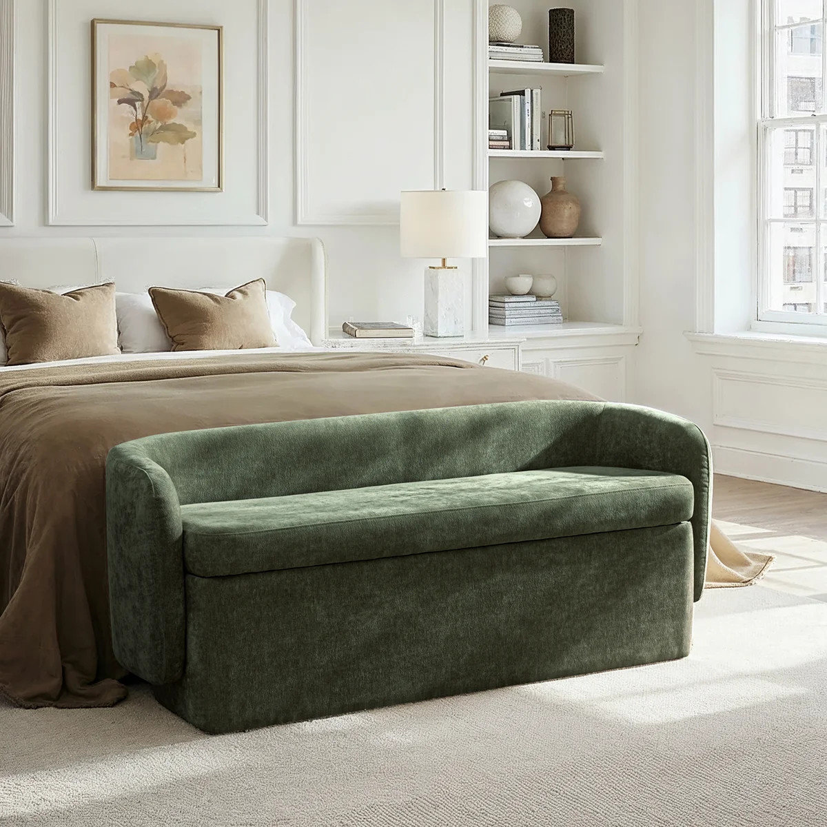 Heidi 61"W Modern Chenille No Assembly Filp-Top Storage Bench with Backrest Seat | Wayfair North America