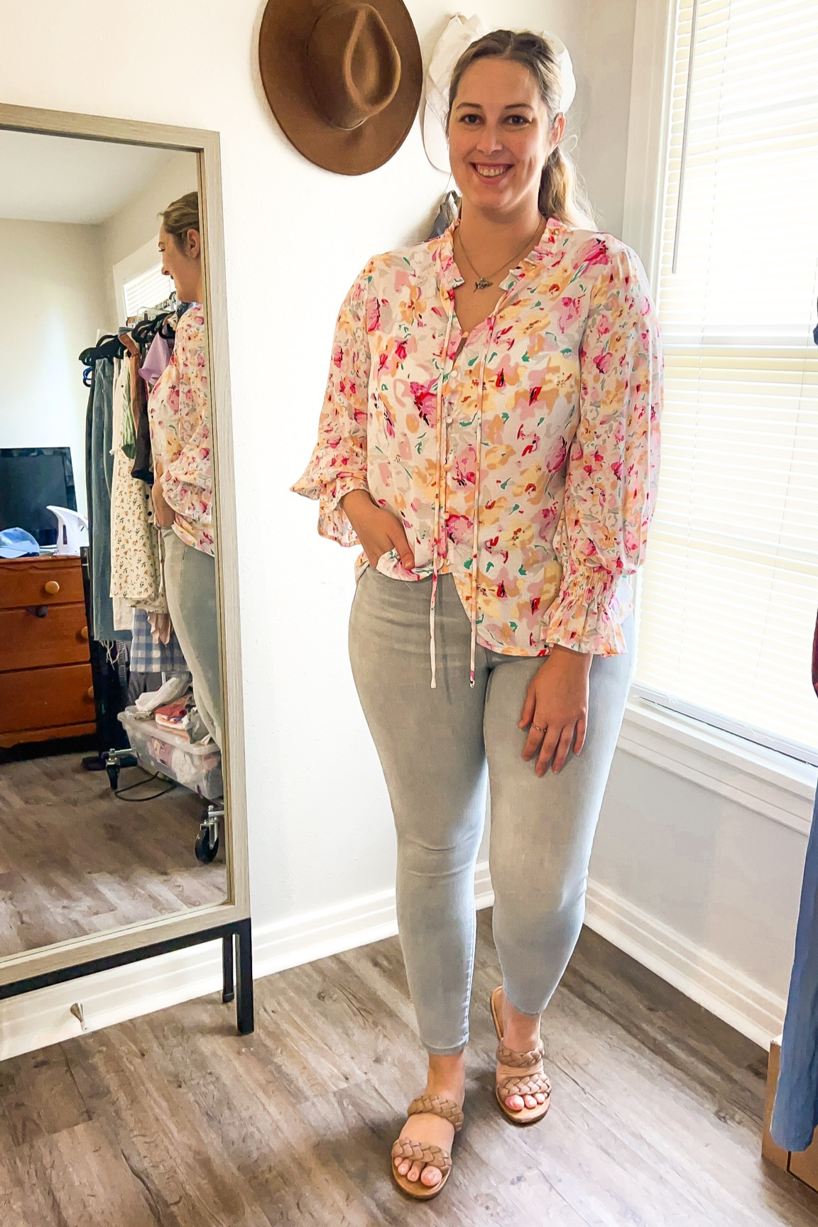 6.5.24 ootd - amazon floral blouse (size large), target universal thread jeans (size 10) and target braided two strap sandals (size 9, linking sandals currently available)

Midsize, midsize ootd, size 10 outfit, size 12 style, amazon finds, target finds, affordable outfit, effortless outfit, every day outfit, floral blouse, feminine style 

#LTKStyleTip #LTKMidsize #LTKFindsUnder50
