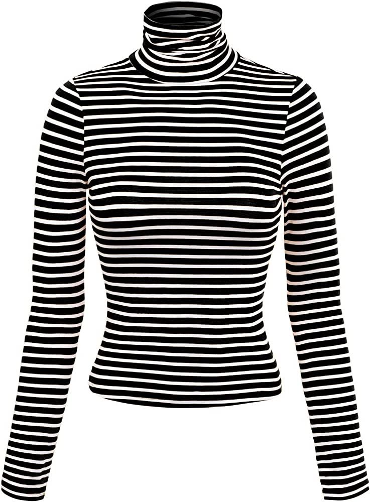 MixMatchy Women's Tight Fit Lightweight Solid/Stripe Long Sleeves Turtle Neck Top | Amazon (US)