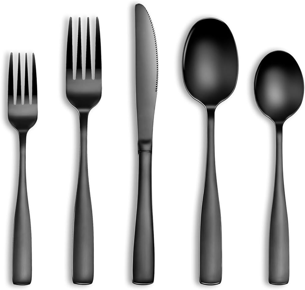 20 Pcs Black Silverware Set, Food-Grade Stainless Steel Flatware Set for 4, Square Cutlery Set, M... | Amazon (US)