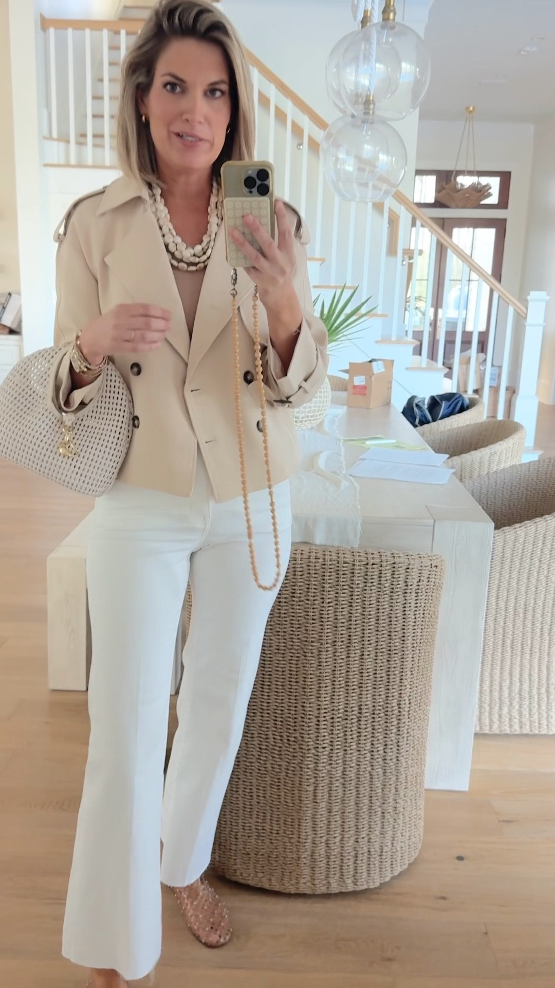 Cropped trench! One of my favs for spring.  Wearing small in the tops and 27 tall in the white jeans. I am 5’11”.  

#LTKTall #LTKdayinmylife #LTKOver40