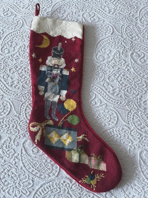 Vintage Toy Soldier Needlepoint Wool Christmas Stocking Red Velvet back | eBay US