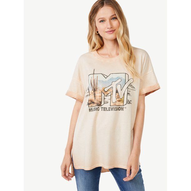 Scoop Women's MTV Desert Sketch Graphic T-Shirt with Short Sleeves - Walmart.com | Walmart (US)