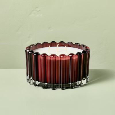 4 Wick Ribbed Glass Black Oak and Persimmon Jar Candle Burgundy 22oz - Hearth & Hand™ with Magn... | Target