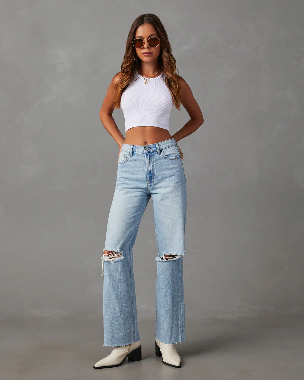 Quinn Distressed High Rise Straight Jeans | VICI