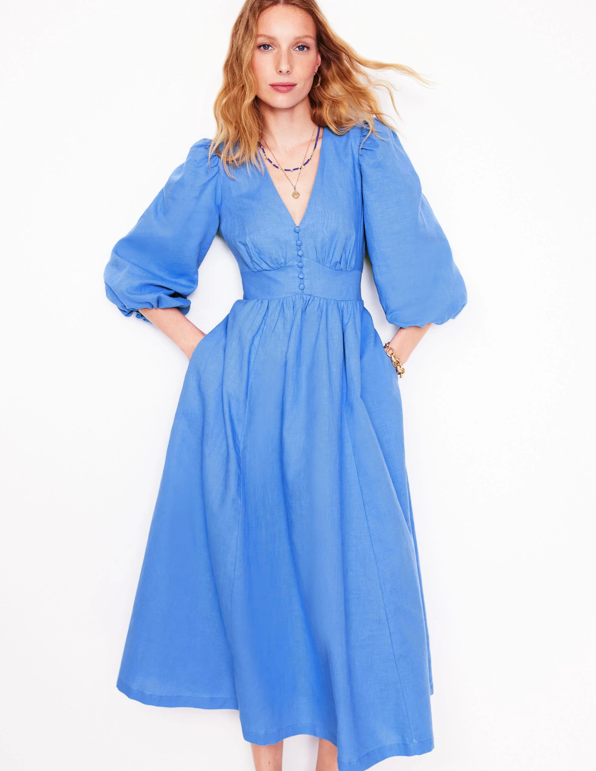 Lola Blouson Maxi Dress-Ocean Blue | Boden UK