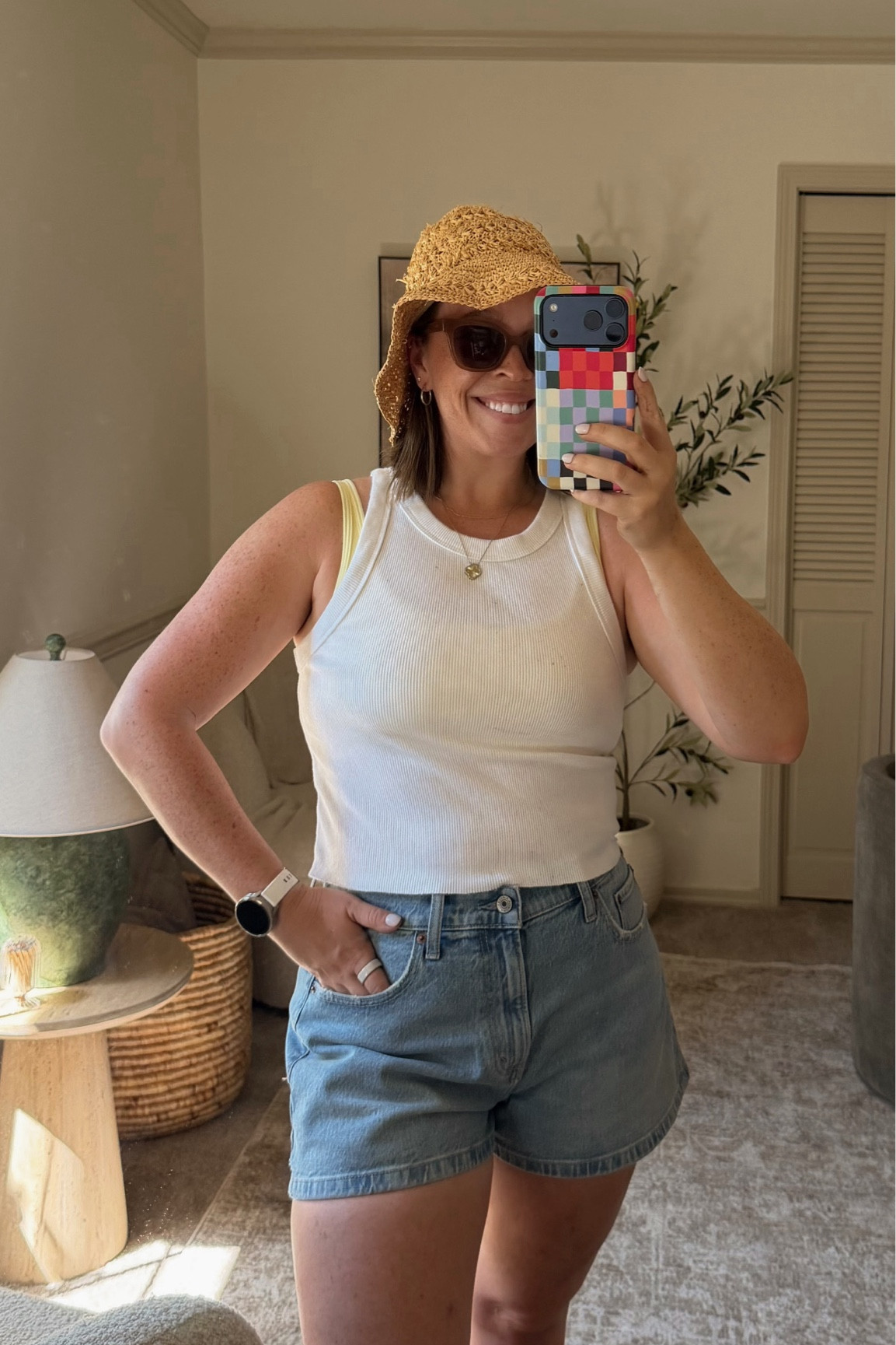 $70 mid rise denim shorts, the perfect length!! Finally  back in stock! I’m wearing a size 29
