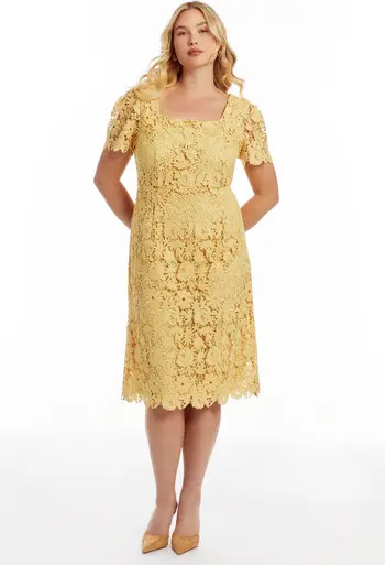 June + Vie Square-Neck Lace Midi Dress | Nordstrom | Nordstrom