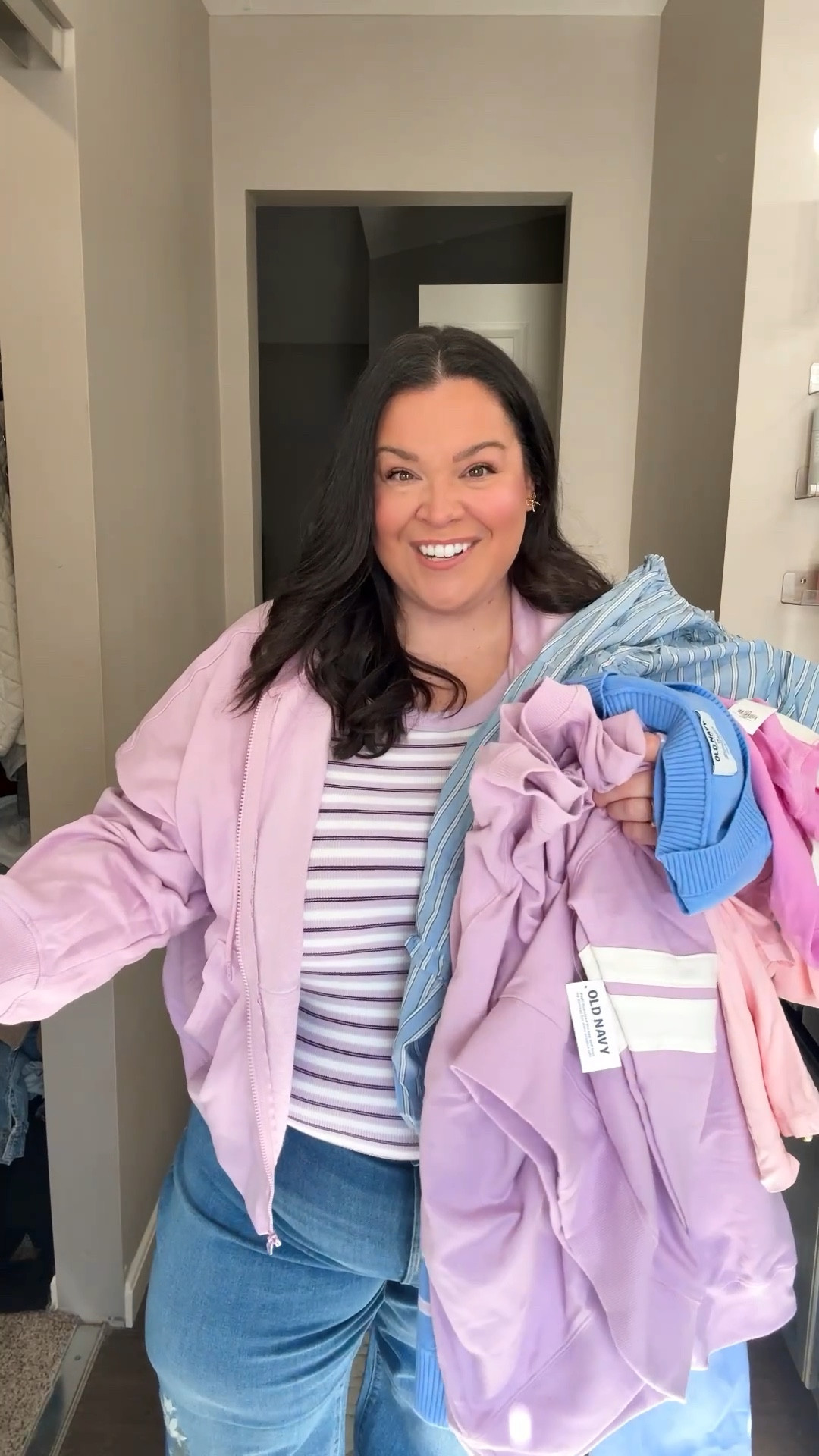 Old navy new spring arrivals! Loving these colorful pink, purple and blue spring tops and spring sweaters! Also love these comfy pants and jeans!

TShirts &tanks: 4x, I like to fit oversized  
Embroidered jeans: 26, but slightly tight so if size up one for the waist
Blue pants: fit oversized so you could size down. I’m in a 3x
zip up hoodie and sweaters: 3x
The purple sweater fits a little big
Everything else I’m in a 3x and fits true to size! 

#LTKPetite #LTKPlusSize #LTKMidsize