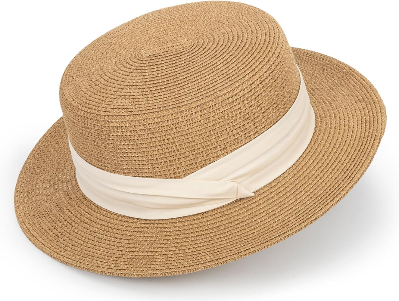 Women Beach Straw Sun Hat - Summer Classic Boater Sun Hat Panama Short Brim Fedora for Party Trav... | Amazon (US)