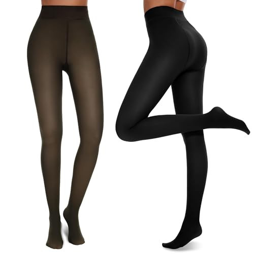 NexiEpoch 2 Pairs Fleece Lined Tights Women - Pantyhose Sheer Black Thick Dress Thermal Warm Fake Leggings for Winter | Amazon (US)
