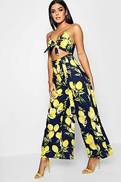 Lemon Print Tie Front Jumpsuit | Boohoo.com (US & CA)