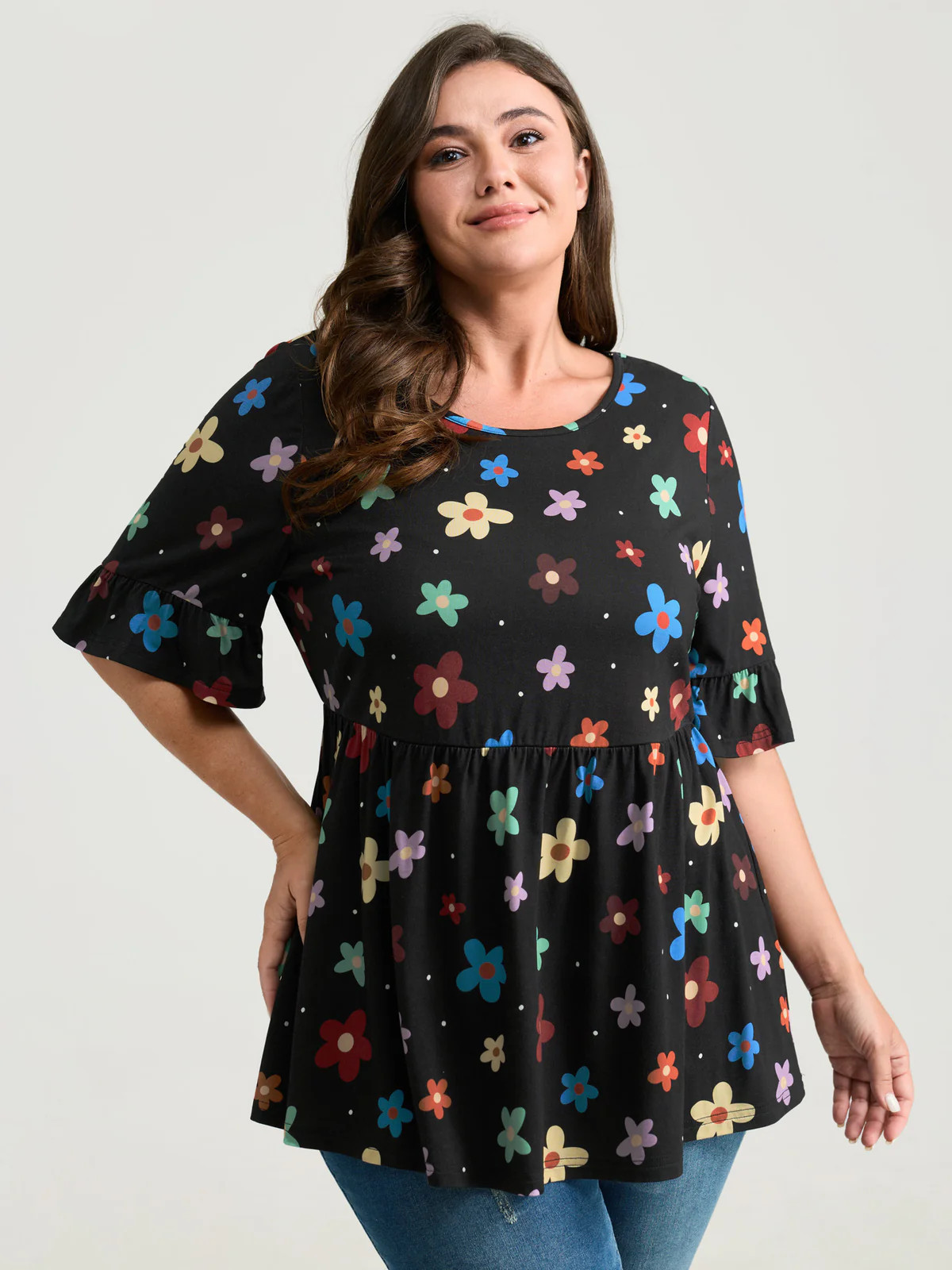 Floral Print Stretchy Knit Top | Bloomchic