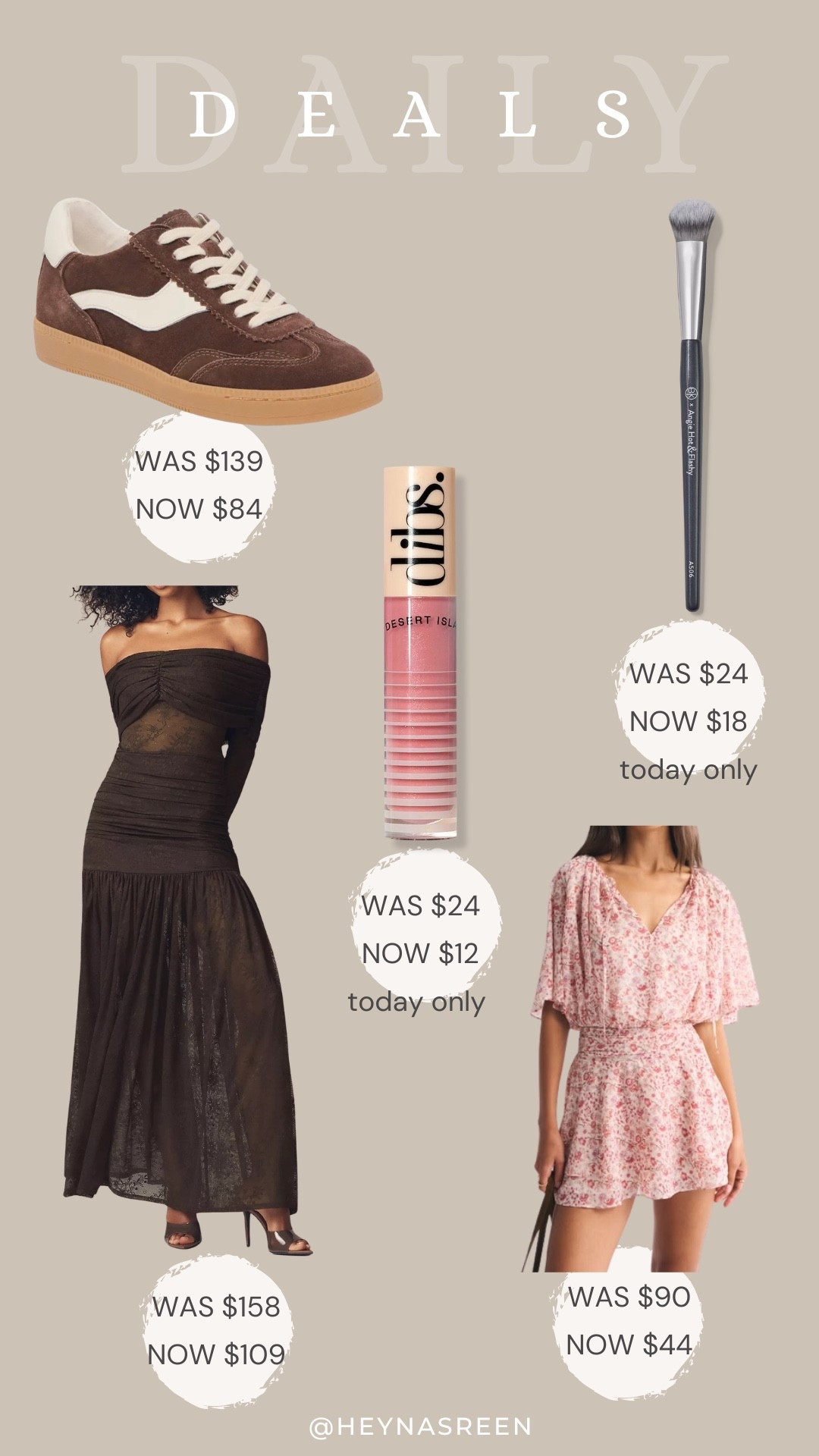 Daily deals on Dolce Vita sneakers, BK Beauty brush, Abercrombie dress, DIBs lip gloss, Anthropologie dress 