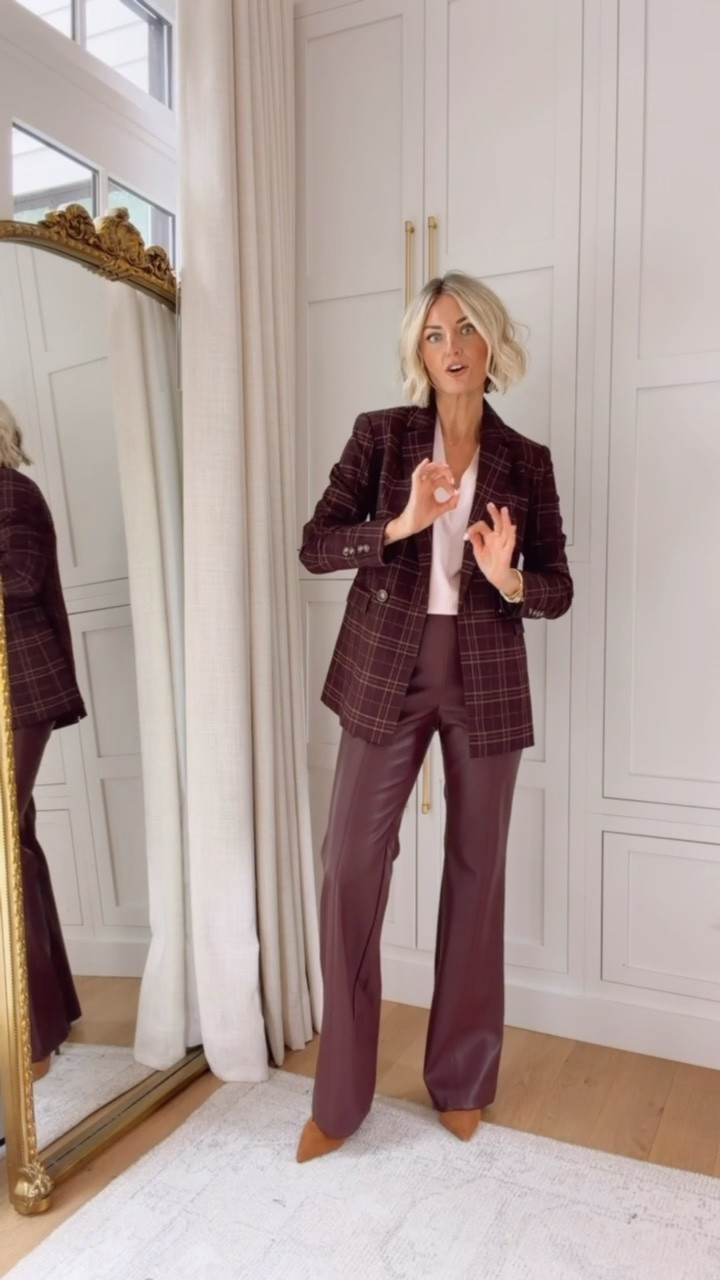 These faux leather wine colored pants are so good! This is such a great piece to add to your closet! Wearing 0 in blazer/pants! Wearing XS in sweater!

Loverly Grey, Ann Taylor, fall outfit, fall workwear, leather pants, faux leather, plaid blazer

#LTKSeasonal #LTKWorkwear #LTKSaleAlert