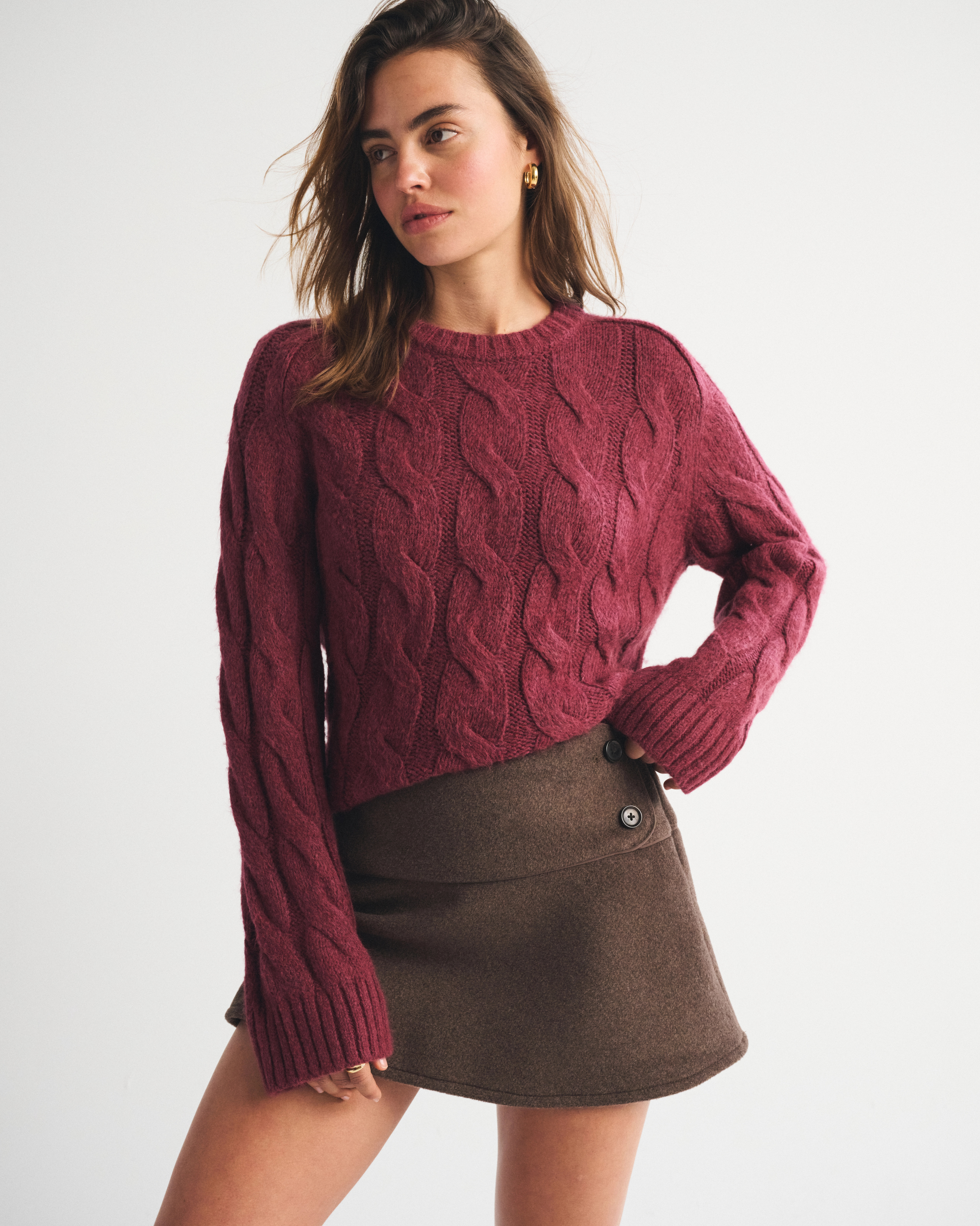 Drop Waist Wool-Blend Mini Skort | Abercrombie & Fitch (US)