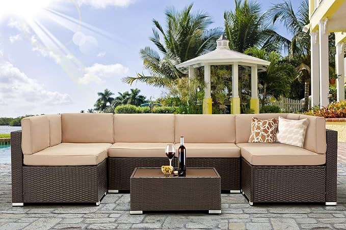 U-MAX 7 Piece Outdoor Patio Furniture Set, PE Rattan Wicker Sofa Set, Outdoor Sectional Furniture... | Amazon (US)