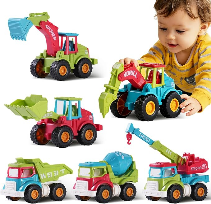 6PCS Push and Go Construction Trucks Toy Set for Boys Toddlers | Amazon (US)