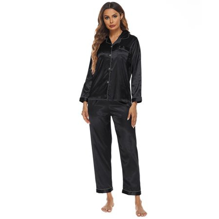 Womens Silk Pajama Set Button Down Sleepwear Loungewear Long Sleeve Pajamas Nightgown | Walmart (US)