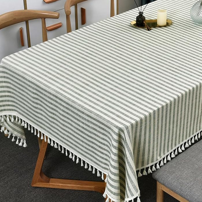 TruDelve Cloth Tablecloths Rectangular Olive Green Stripe Cotton Tablecloth Rectangle Dining Tabl... | Amazon (US)