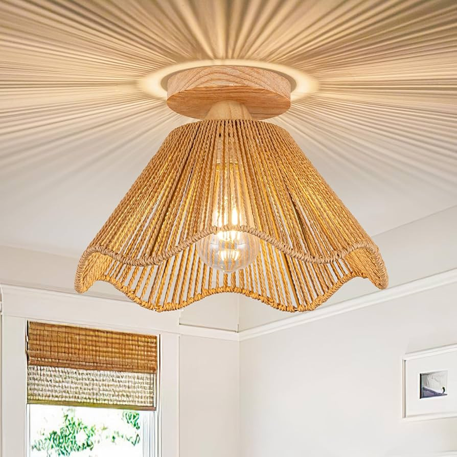 Boho Light Fixtures Ceiling Mount Boho Rattan Ceiling Light Flush Mount Mini Chandelier Woven Cei... | Amazon (US)