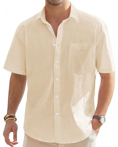 J.VER Men's Linen Short Sleeve Shirts Cotton Casual Lightweight Button Down Shirt Beach Vacation ... | Amazon (US)