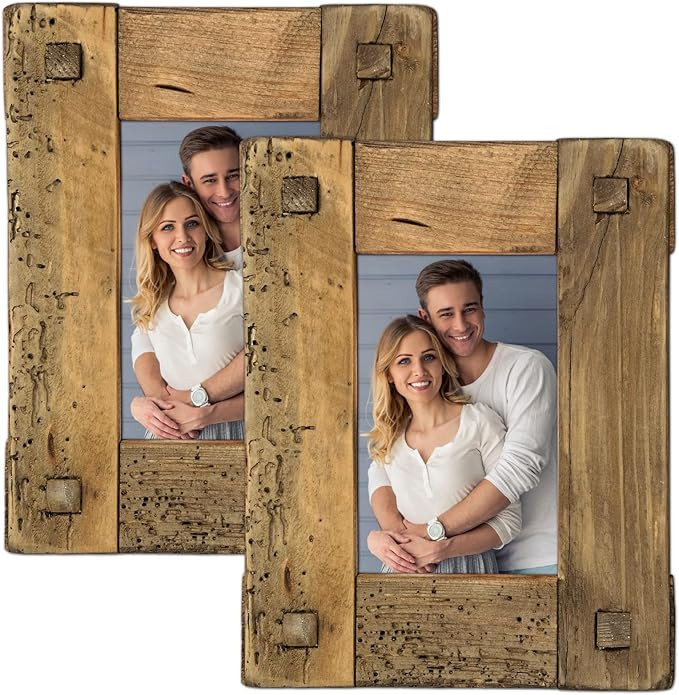EXCELLO GLOBAL PRODUCTS (2 Pack 4x6 Driftwood Photo Frames: Farmhouse Solid Wood Rustic Distresse... | Amazon (US)