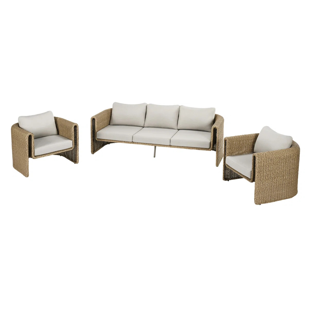 Lenore 3 Piece Curved Wicker Patio Conversation Set with Cushions | Wayfair North America