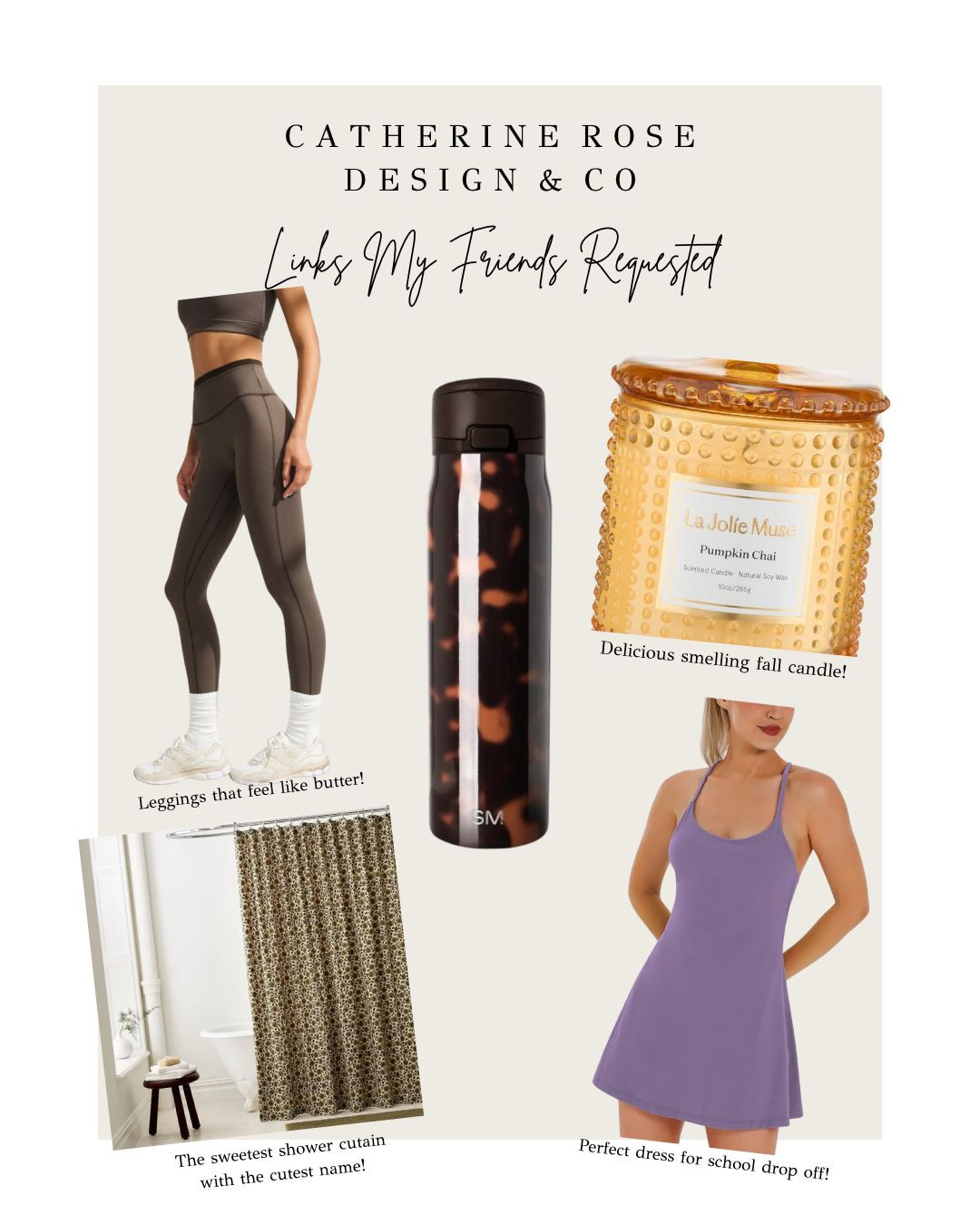 NEW SERIES ALERT (!) Sharing the links I sent to friends, family, and moms at school drop off this week. From leggings, to the cutest dress for errands to stylish shower curtains and *the most perfect fall candle* these are all the things we are loving around CRD&CO. this week!  

 #LTKmomlife #LTKActive #LTKHome