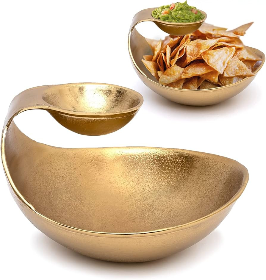 GUTE Chip and Dip Serving Bowl Gold Brass Tiered Snack, Candy & Salad Bowl Decorative Centerpiece... | Amazon (US)