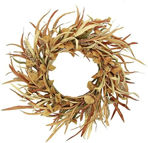 YNYLCHMX Fall Wreath for Front Door 18” Artificial Autumn Wreath Outside Eucalyptus Leaves Golden Gr | Amazon (US)