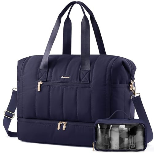 LOVEVOOK Travel Duffle Bag,Puffer Weekender Bags For Women with Shoe Compartment,42L Carry On Overnight Duffel Bag For Airplanes,Hospital Bag for Labor and Delivery,2Pcs Set | Amazon (US)