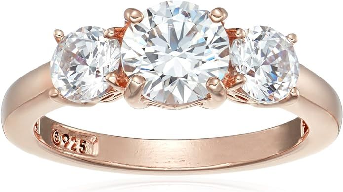 Amazon Collection Platinum or Gold Plated Sterling Silver Round 3-Stone Ring made with Swarovski ... | Amazon (US)
