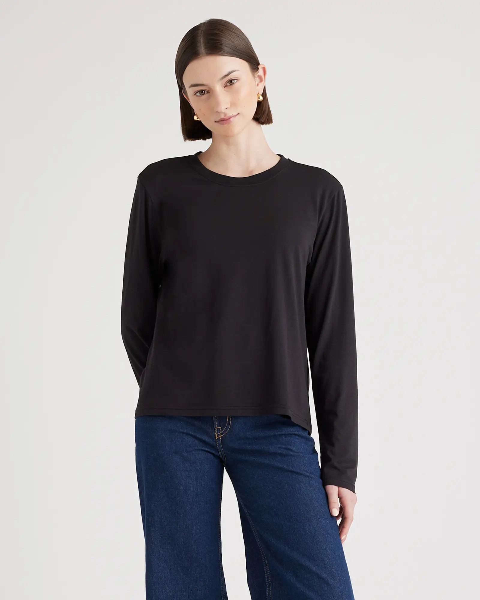 Cotton Modal Relaxed Long Sleeve Tee in Black | Quince