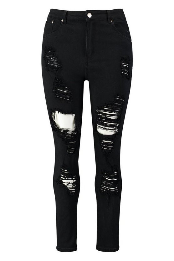 Plus Distressed High Rise Stretch Skinny Jean | Boohoo.com (US & CA)