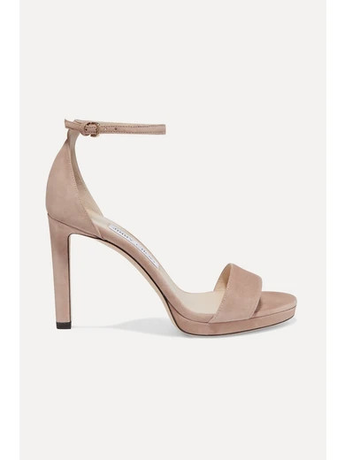 Jimmy Choo - Misty 100 Suede Platform Sandals - Neutral | NET-A-PORTER (US)