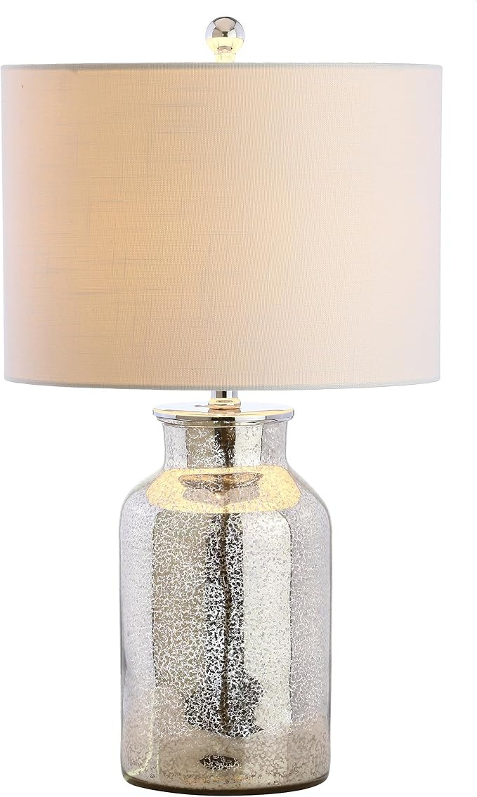 JONATHAN Y 24.5" Mercury Silver Trellis Glass Table Lamp for Living Room, White Linen Shade, Mode... | Amazon (US)