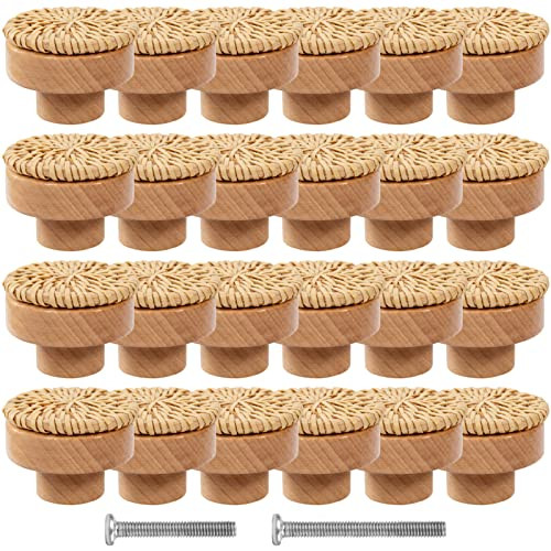 ANPHSIN 24 Pack Boho Rattan Cabinet Dresser Knobs- Durable Beech Wood Drawer Knobs, Decorative Handmade Wicker Woven Pulls Handles with 48 Screws for Home Furniture | Amazon (US)