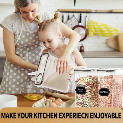 Cereal Containers Storage Set (4L,135.2 Oz),Airtight Food Storage Containers With Pour Spout With 20 Labels, Measuring Cup & Marker,(Black/4 PCS ) | Wayfair North America