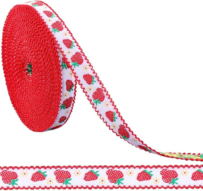 10 Yards 5/8 Inch Thin Strawberry Pattern Jacquard Ribbons Red White Embroidery Ribbon Cute Sweet... | Amazon (US)