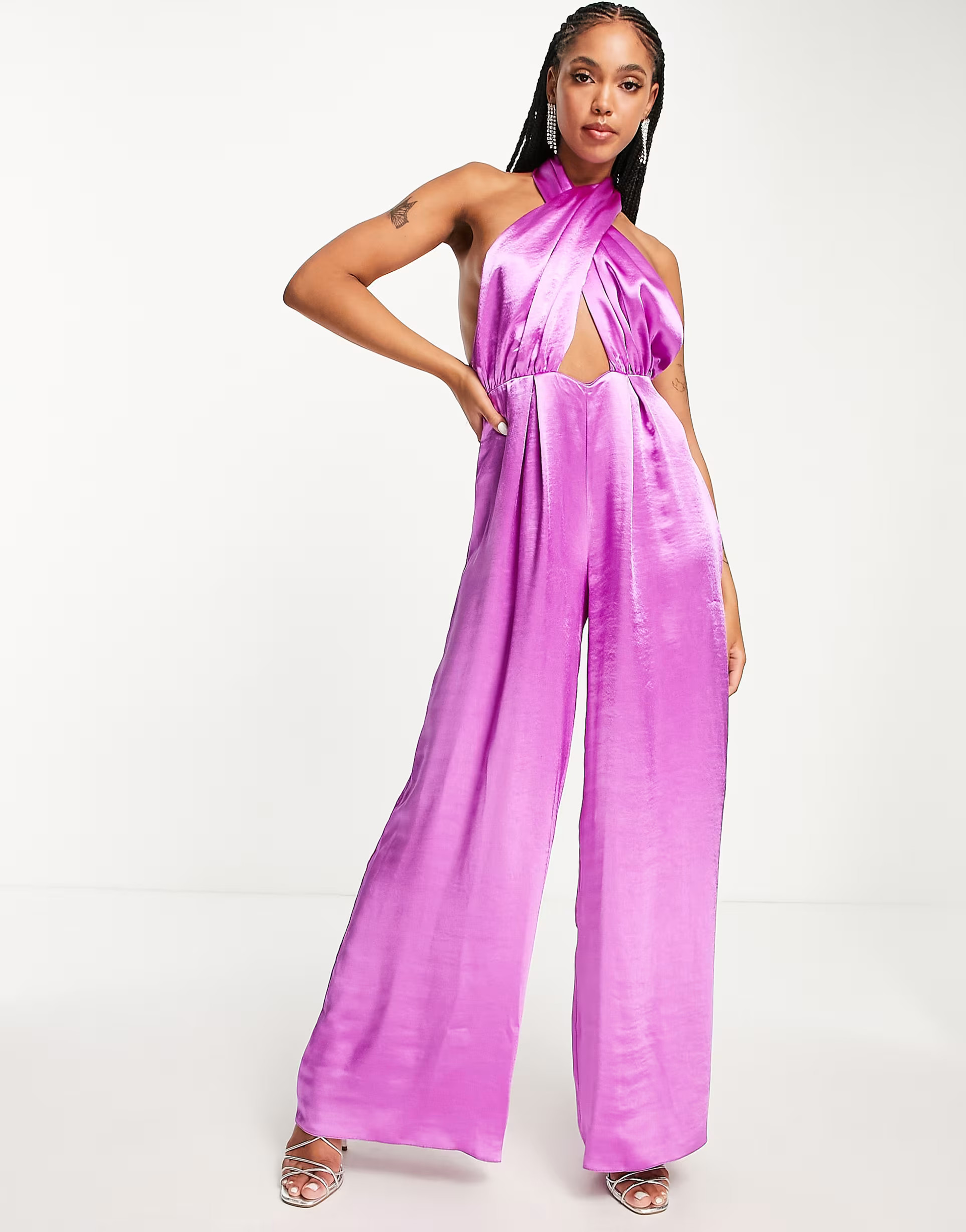 ASOS DESIGN high shine satin multiway jumpsuit in magenta | ASOS (Global)