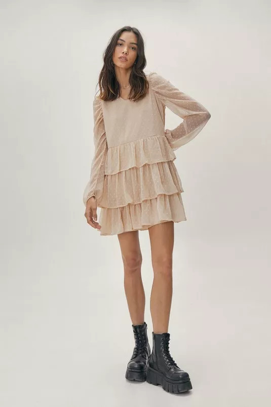 Puff Sleeve Tiered Mini Dress | Nasty Gal (US)
