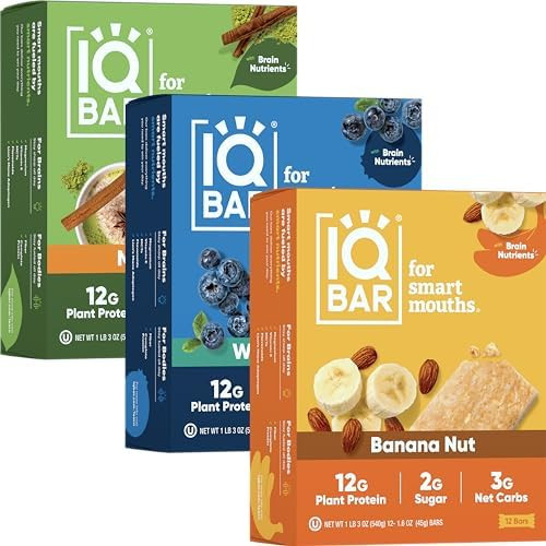 IQBAR Clean Plant Protein Bars - Banana Nut, Matcha Chai, Wild Blueberry 12 Count Bundle - Keto, ... | Amazon (US)