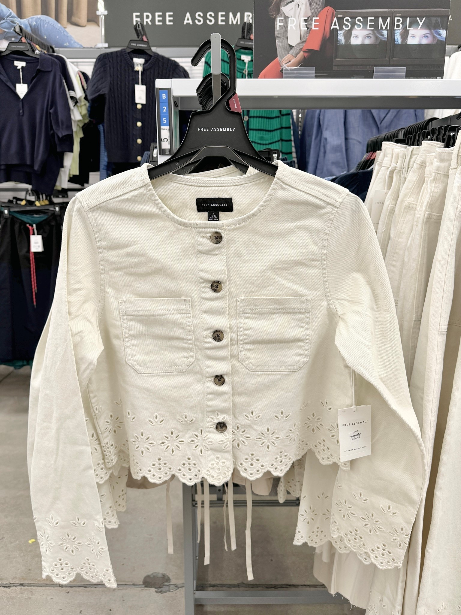 New at Walmart and such a sweet spring layer! 🤍 Spotted this Free Assembly Embroidered Eyelet Denim Jacket over the weekend and the cream version is so pretty for spring. 🌸 The eyelet embroidered cuffs and hem with scalloped edges give it that feminine, elevated touch while still feeling classic and lightweight. Currently seeing denim blue online, but this one is highly rated — definitely worth saving and waiting for a restock! And at under $35, it’s such a chic find! ☺️ #springfashion #affordablefashion #jacket

#LTKU #LTKootd #LTKSeasonal