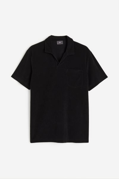 Regular Fit Terry Polo Shirt - Black - Men | H&M US | H&M (US + CA)