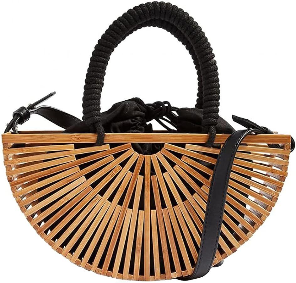 Women's Bamboo Handbag by Handmade Straw Bag,Tote Bamboo Purse Natural Basket Bag for Summer Beac... | Amazon (US)